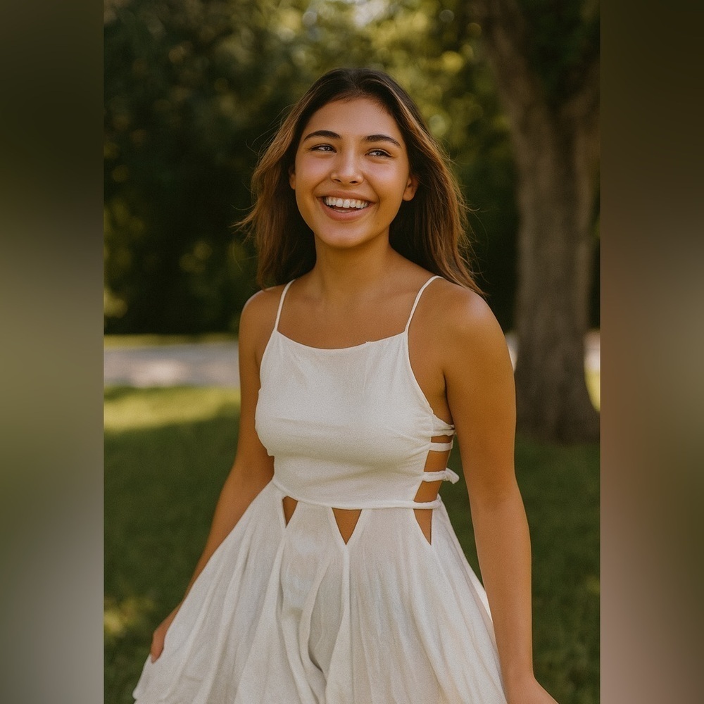 JJ’s Fairyland Cut Out Crisp Summer White Dress- Size Small